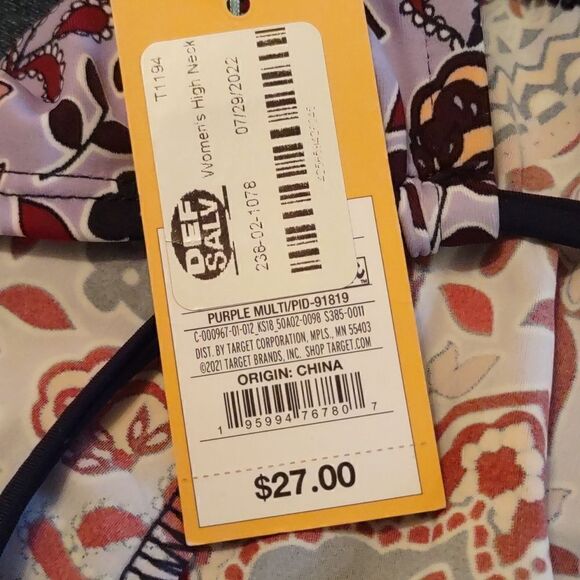 New Kona Sol Boho Top Women's Size S Lavendar Floral Geometric Halter shelf bra - Picture 5 of 7